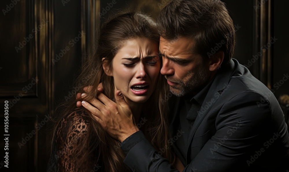 Man and Woman Embracing in Dark Room Man and Woman Embracing in Dark Room