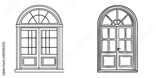 Architecture sketch with open window. Modern hand-drawn illustration