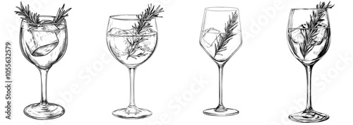 Isolated hand-drawn Gin and Tonic cocktail illustration isolated on white. Modern sketch of alcoholic drink in elegant glass.
