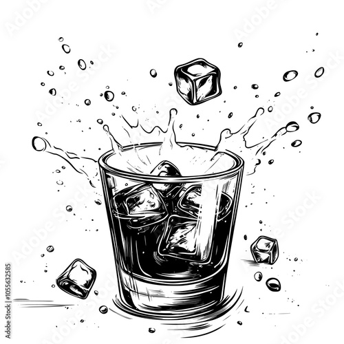 An old-fashioned alcoholic cocktail illustration in an engraved style. This is great for posters, decorations, menus, and prints. The drawing is hand-drawn and isolated on a white background.