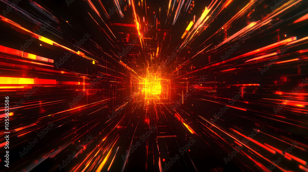 Fototapeta premium Bright explosion of light with abstract rays in vibrant colors, resembling a festive firework display in a cosmic night sky