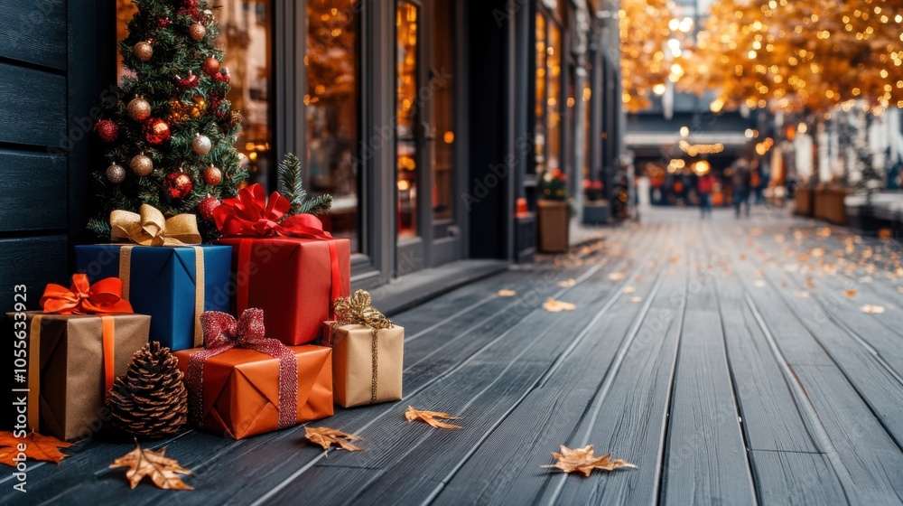 Vibrant Holiday Gifts on a Festive Street Vibrant Holiday Gifts on a Festive Street