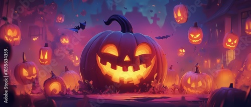 Wallpaper Mural Playful cartoon-style illustration of a pumpkin with a devilish twist for halloween fun Torontodigital.ca