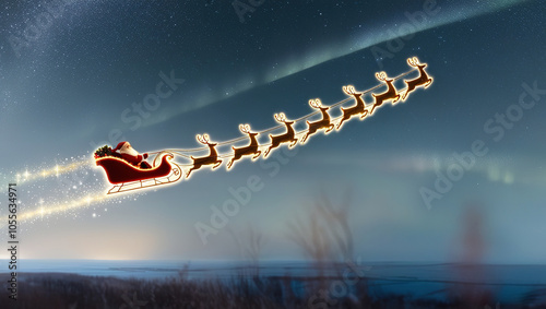 santa claus flying on the sleigh