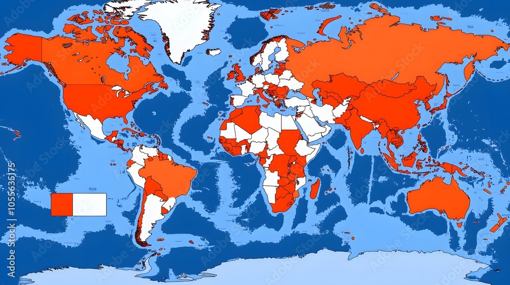 Naklejka premium Geo-Unblocking: A world map with certain regions highlighted and unlocked, representing bypassing geo-restrictions using VPNs. 