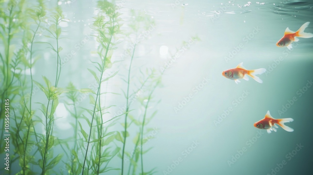 Goldfish Swimming in a Serene Aquarium with Aquatic Plants Goldfish Swimming in a Serene Aquarium with Aquatic Plants