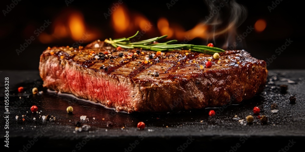 a steak with a fire in the background a steak with a fire in the background