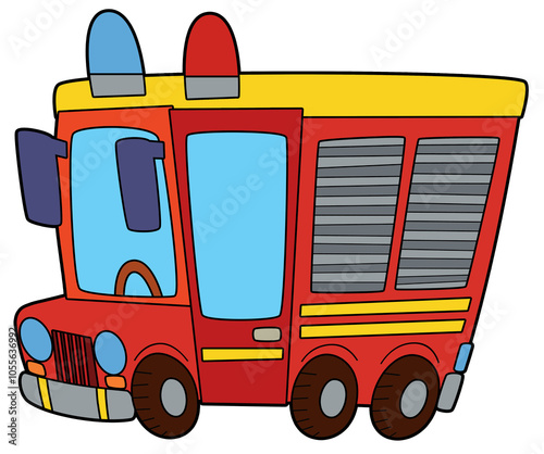 Coloring page fireman fire brigade car vehicle coloring page isolated illustration for children