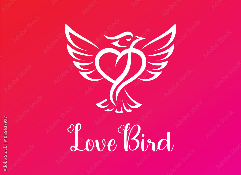 Obraz premium Love Bird Logo with Heart Wings, Elegant Vector Illustration of a Bird Representing Love and Freedom.