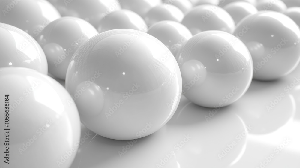 Close-up of Glossy White Spheres Arranged in a Row Close-up of Glossy White Spheres Arranged in a Row