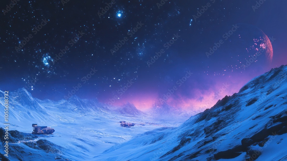 Fototapeta premium Alien Landscape under a Starry Sky