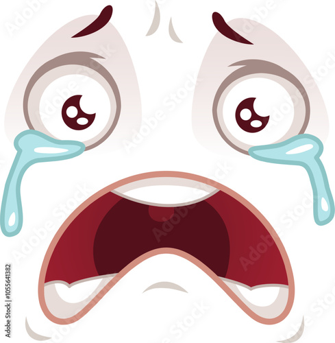 Illustration of a cartoon character with big eyes welling up with tears and mouth wide open, showing despair and sadness.