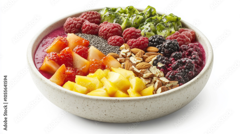Vibrant vegan smoothie bowl with fresh fruit and nuts for healthy living Vibrant vegan smoothie bowl with fresh fruit and nuts for healthy living