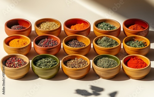 Wallpaper Mural A vibrant display of various spices and herbs in bowls, showcasing culinary diversity. Torontodigital.ca