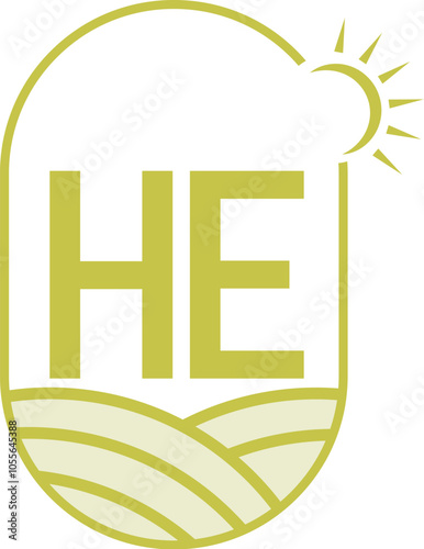 Farm HE logo design. landscape EH logo design. Forest HE logo design. Agricultural HE logo design. Gardening HE or EH logo design. HE logo design. EH logo vectors.