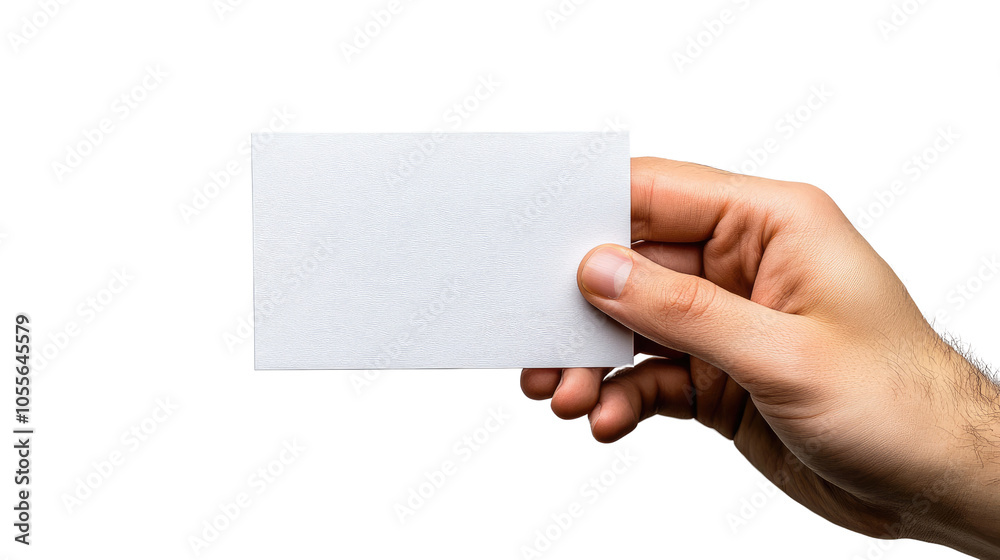 hand holding blank business card on white background hand holding blank business card on white background