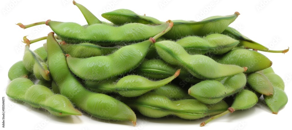 Fresh Green Edamame Soybeans Isolated on a White Background, Close Up View, Healthy Food Concept Fresh Green Edamame Soybeans Isolated on a White Background, Close Up View, Healthy Food Concept