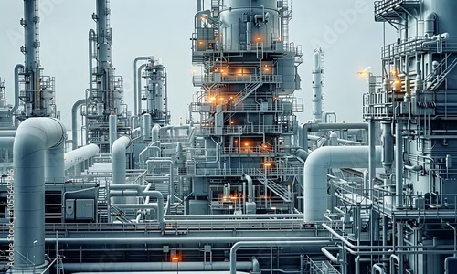 industrial plant construction project, crude oil and gas refinery new construction site large scale