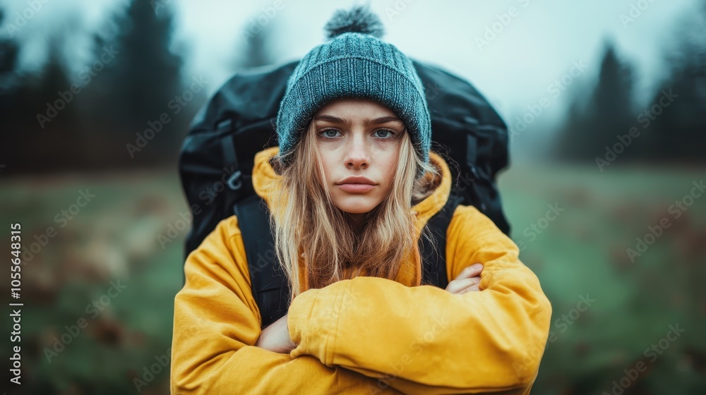 A young woman wearing a yellow jacket and knitted hat stands with arms crossed in an outdoor setting, evoking a sense of determination and resilience. A young woman wearing a yellow jacket and knitted hat stands with arms crossed in an outdoor setting, evoking a sense of determination and resilience.