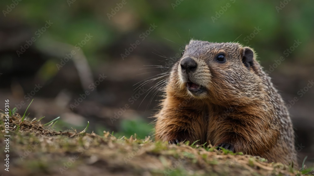 A close-up of a groundhog in a natural setting, showcasing its features and surroundings. A close-up of a groundhog in a natural setting, showcasing its features and surroundings.
