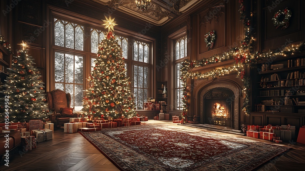 Elegant christmas living room with festive decor and warm ambiance Elegant christmas living room with festive decor and warm ambiance