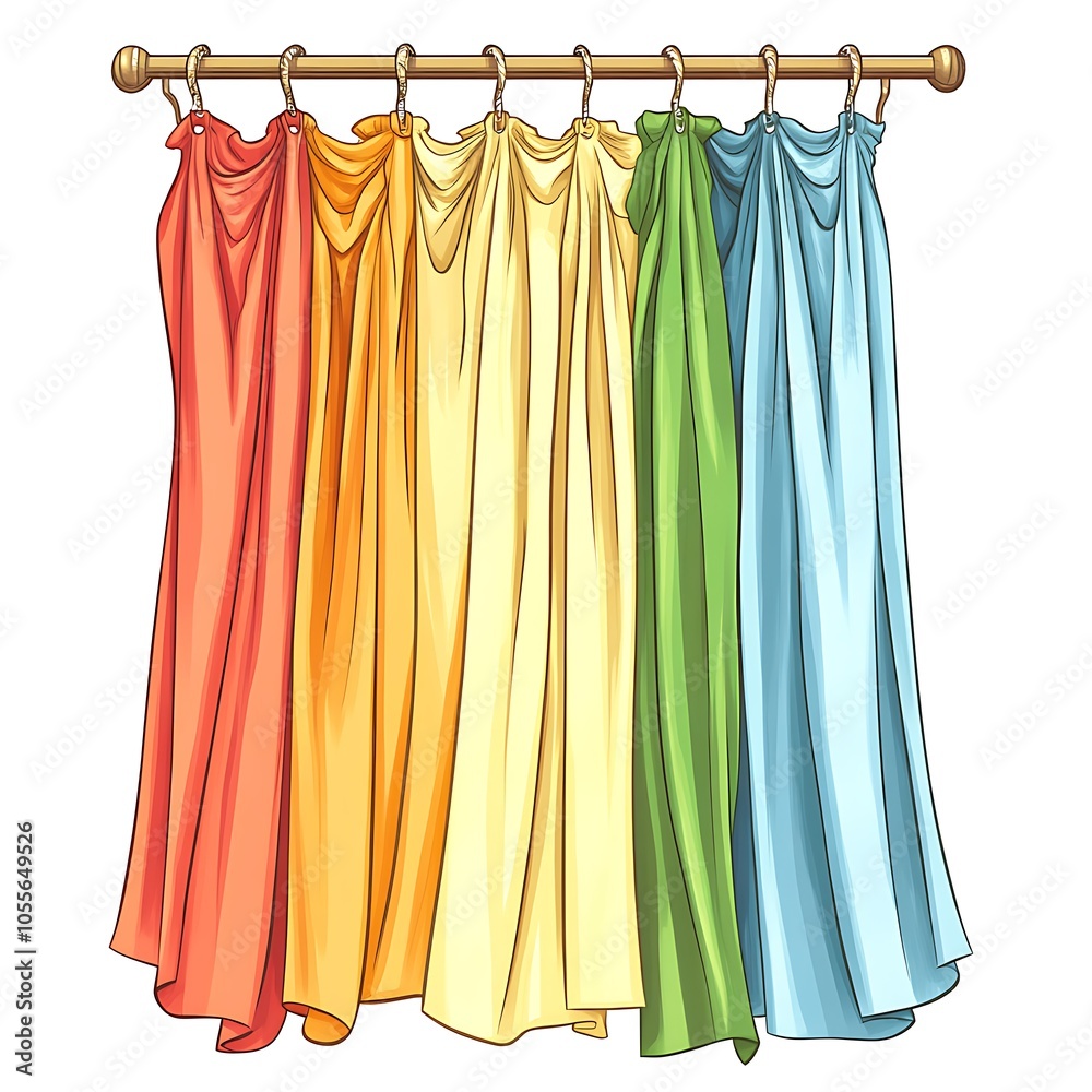 Cartoon clothing shop changing room curtain on a white background. Cartoon clothing shop changing room curtain on a white background.