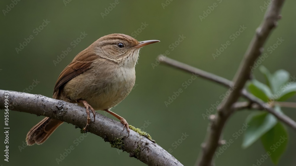 A small brown bird perched on a branch, showcasing its delicate features. A small brown bird perched on a branch, showcasing its delicate features.