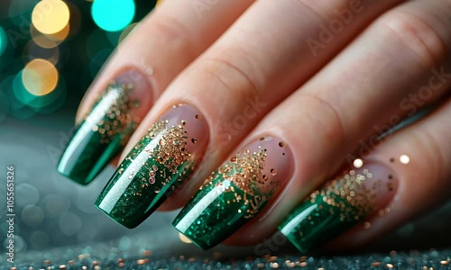 Nails treated with nail polish. The nails are coated with gel polish which forms a beautiful pattern