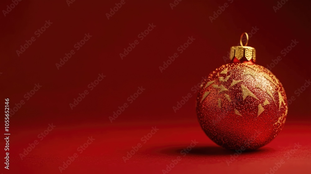Christmas ornament on a red backdrop embodying celebration Festive concept with ample space for text Christmas ornament on a red backdrop embodying celebration Festive concept with ample space for text