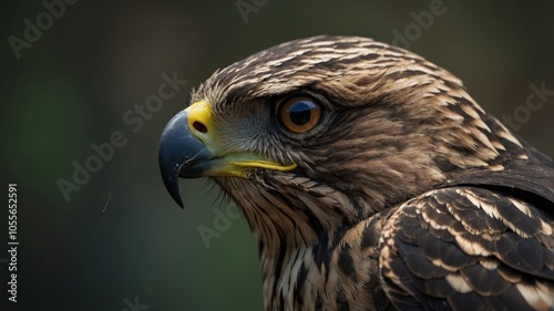 A close-up of a hawk showcasing its sharp features and keen expression.