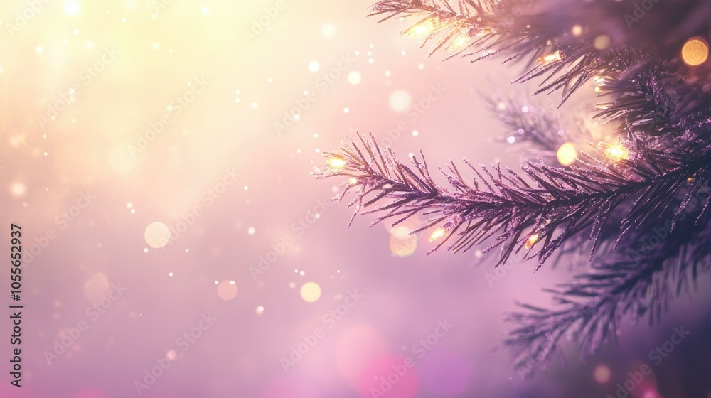 Shimmering lights wrapped around a Christmas tree branch with copy space on a soft background Shimmering lights wrapped around a Christmas tree branch with copy space on a soft background