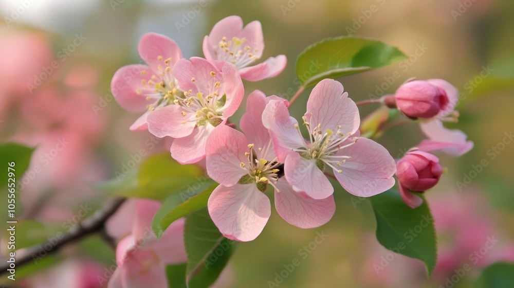 Obraz premium Delicate pink blossoms adorning branches under bright daylight