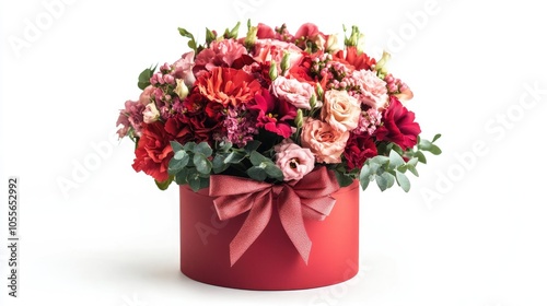 Wallpaper Mural Elegant bouquet presented in a luxurious red box adorned with a bow isolated against a white backdrop Torontodigital.ca