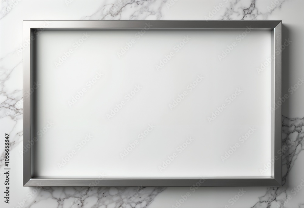 Elegant silver frame on marble wall with blank space for artwork or photographs Elegant silver frame on marble wall with blank space for artwork or photographs