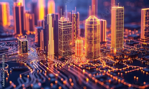 AI miniature city with advanced digital technology concept