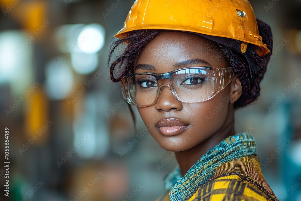 Confident female engineer in safety gear at construction site Confident female engineer in safety gear at construction site