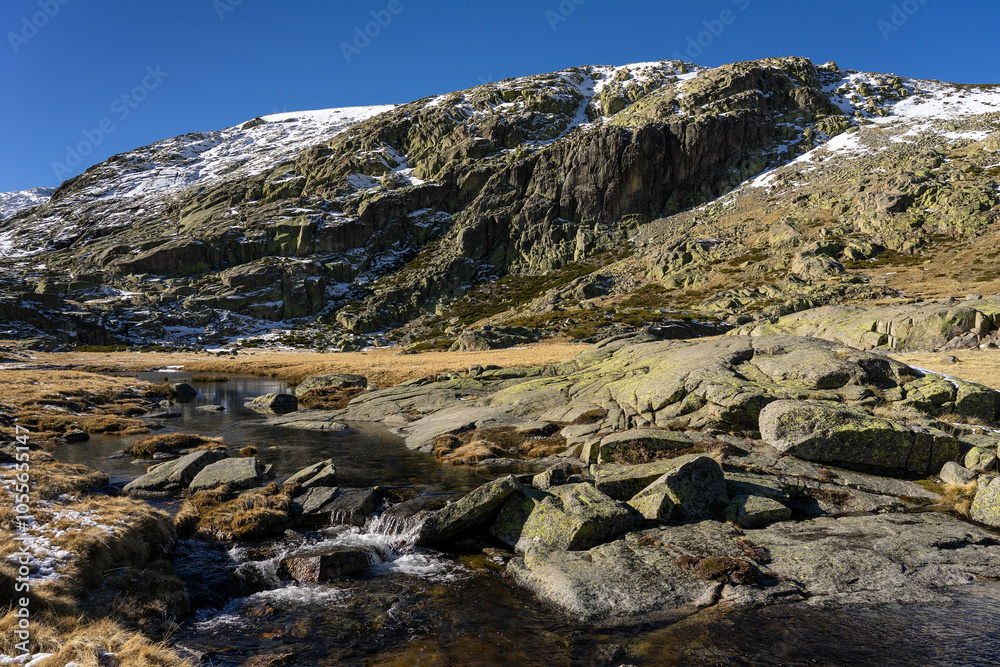 Landscape in Gredos Natural park in a sunny winter day. Ávila, Castilla y León, Spain. Landscape in Gredos Natural park in a sunny winter day. Ávila, Castilla y León, Spain.