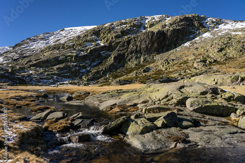 Landscape in Gredos Natural park in a sunny winter day. Ávila, Castilla y León, Spain.