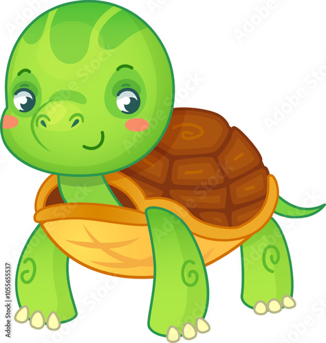 Friendly looking cartoon turtle standing and smiling. Perfect for projects related to animals, nature, pets, and children s designs. photo