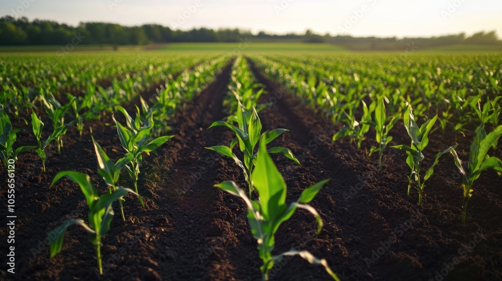 Young Corn Plants in a Field