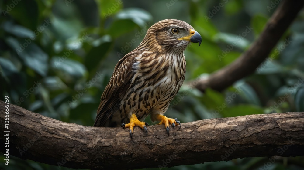 A hawk perched on a branch, showcasing its striking plumage and keen gaze. A hawk perched on a branch, showcasing its striking plumage and keen gaze.