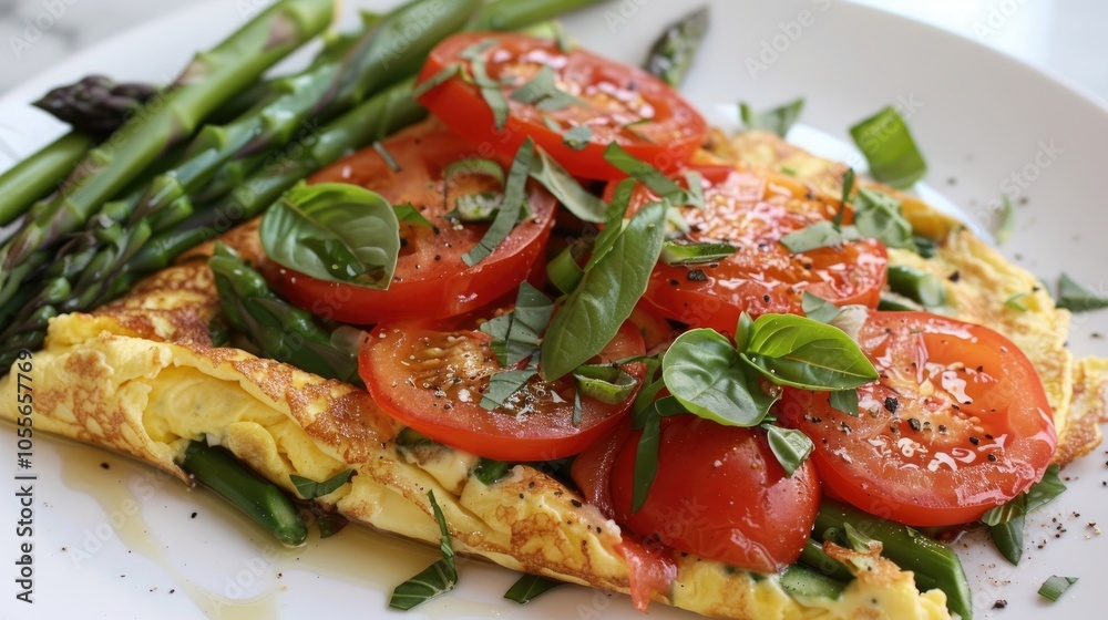 Omelet With Tomatoes And Asparagus For Breakfast Omelet With Tomatoes And Asparagus For Breakfast