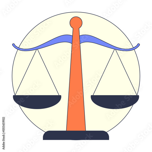 A balanced scale with equal arms and empty pans, symbolizing justice, equality, and measurement.