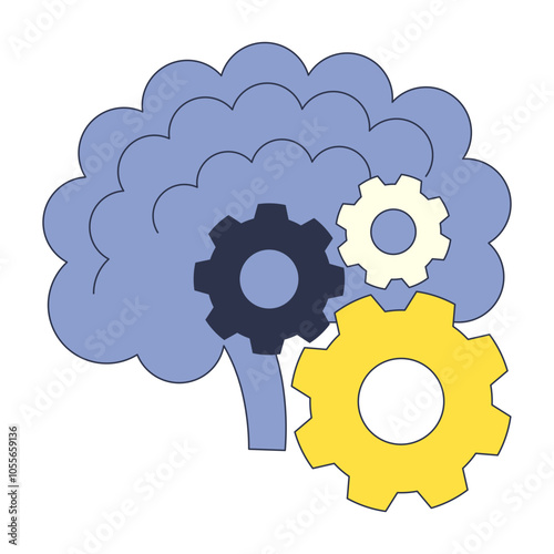 Illustration of a brain with gears symbolizing cognitive processes and problem-solving.