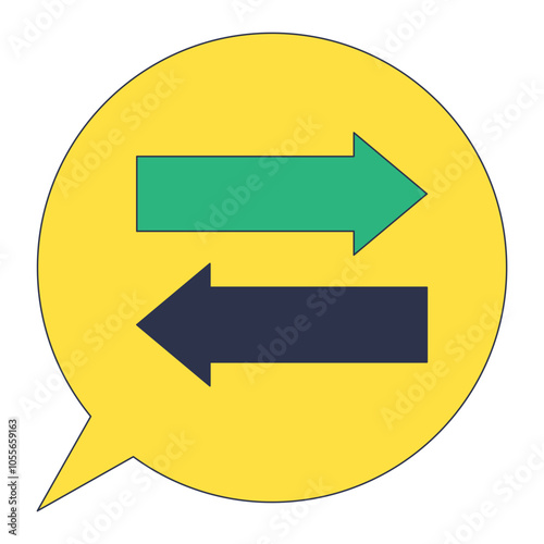 Speech bubble with two opposing arrows symbolizes dialogue and exchange.