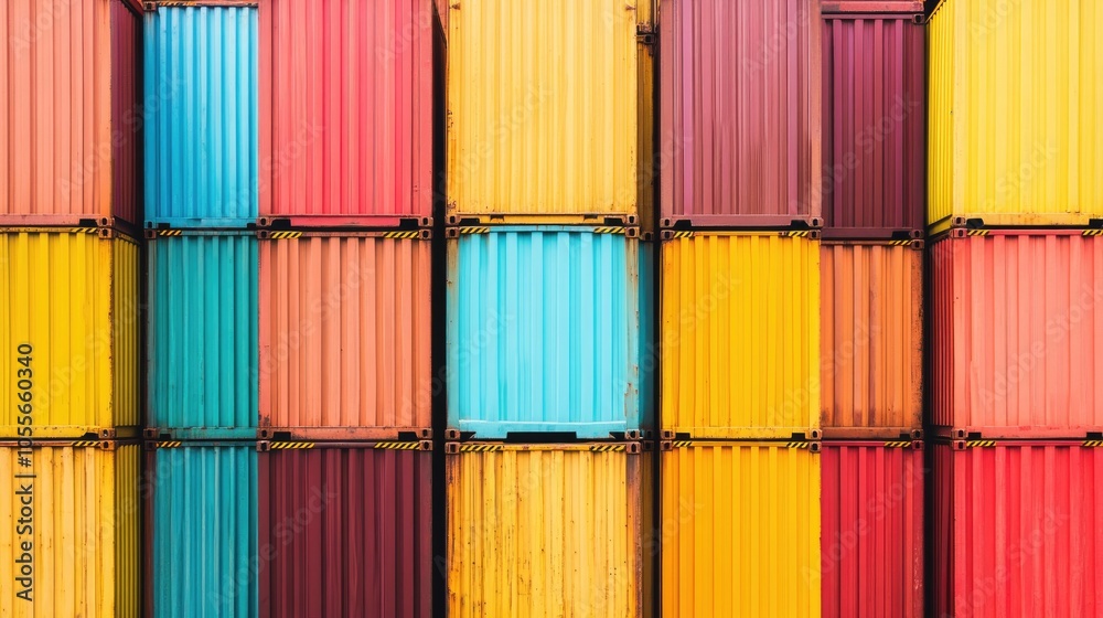 Vibrant cargo containers stacked against a clean backdrop
