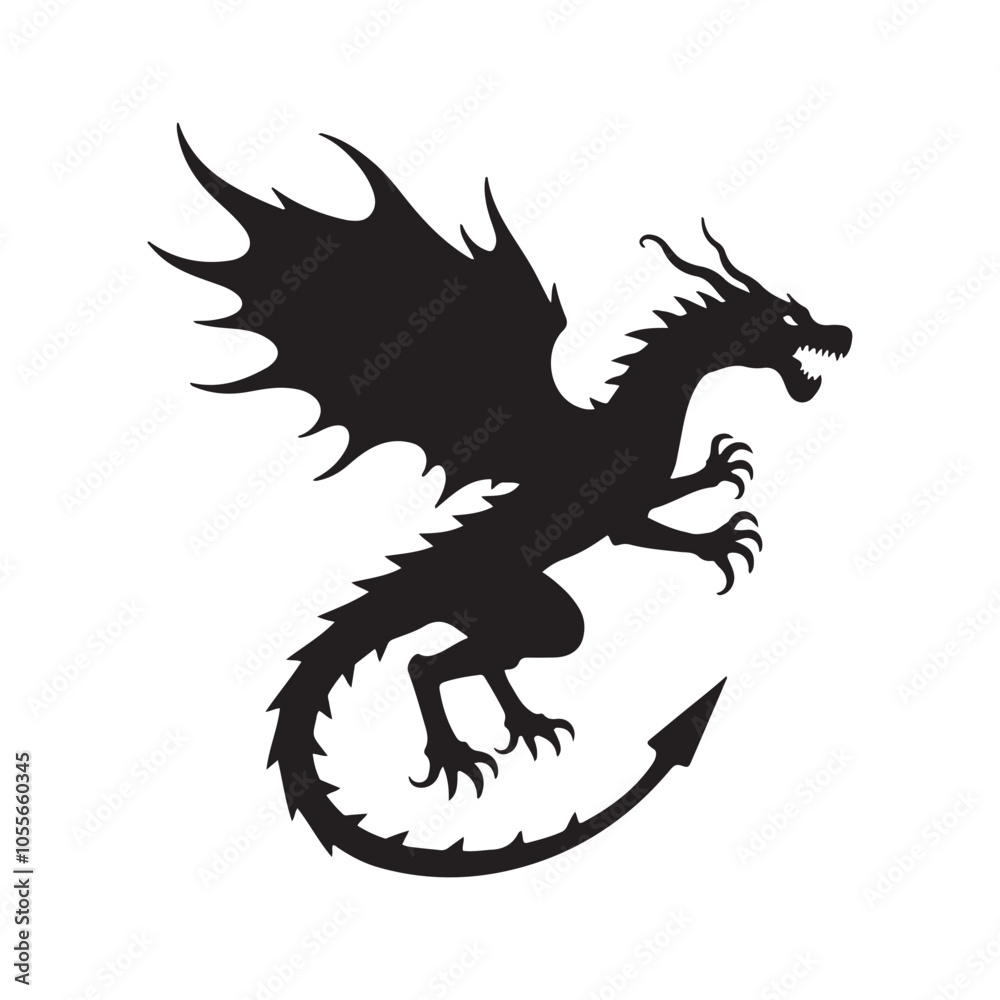 Majestic Black Dragon Silhouette in Flight Majestic Black Dragon Silhouette in Flight