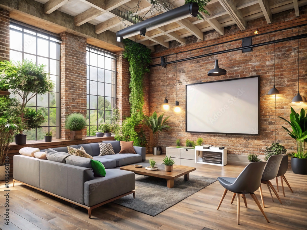 Fototapeta premium Minimalist Loft with TV Projector Screen