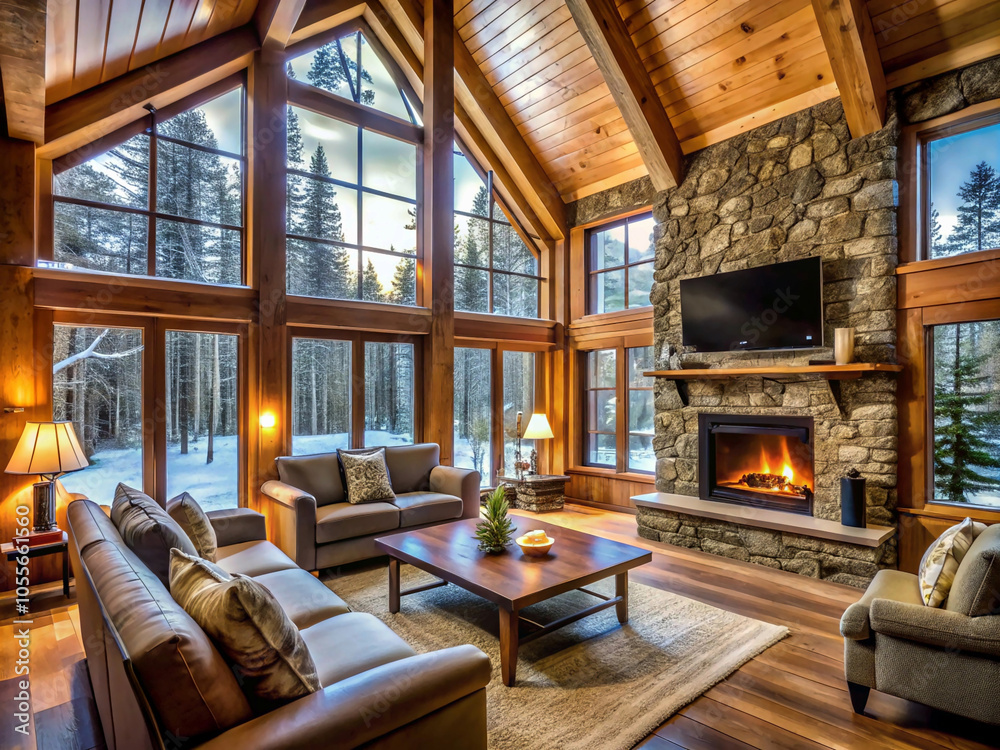 TV Mounted Above Fireplace in Cozy Cabin TV Mounted Above Fireplace in Cozy Cabin