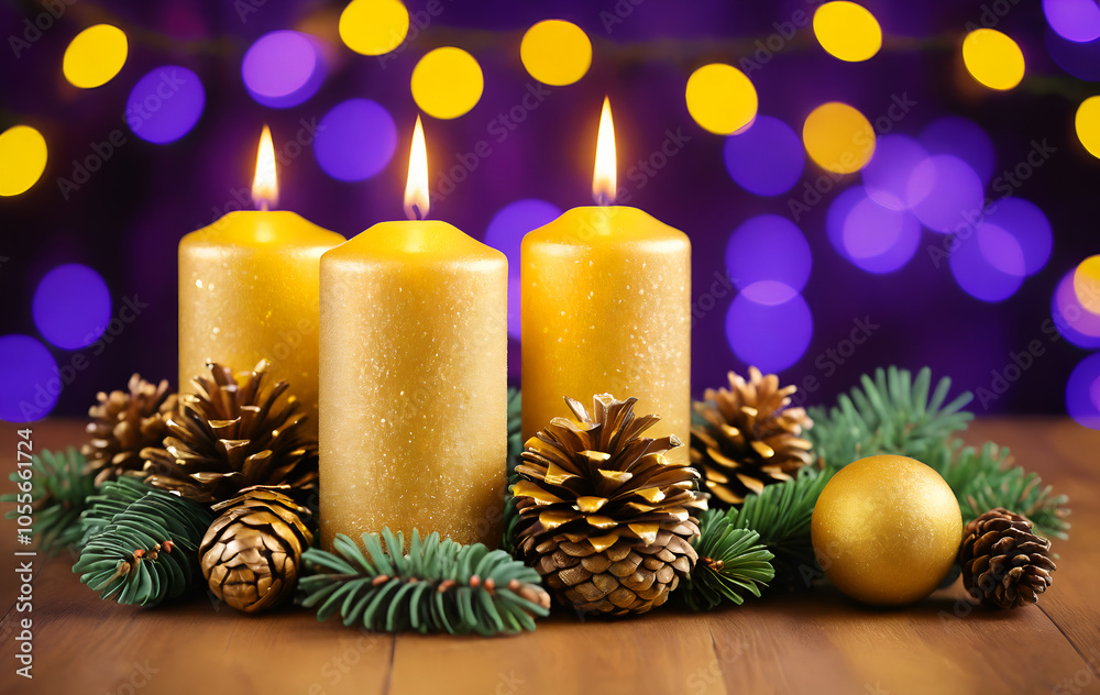 Christmas decoration with candles and blur bokeh light in the background